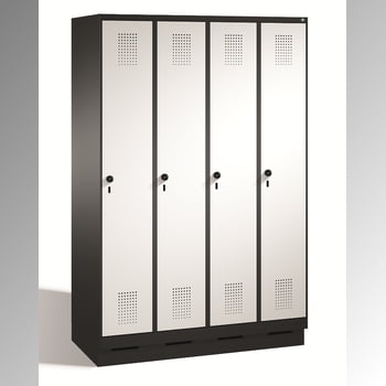 Garderobenschrank, Spindschrank, Umkleide mit Sockel, 4 Abteile je 400 mm, Türfarbe rubinrot, Korpusfarbe lichtgrau, 1.800 x 1.600 x 500 mm (HxBxT) Garderobenschrank, Spindschrank, Umkleide mit Sockel, 4 Abteile je 400 mm, Türfarbe rubinrot, Korpusfarbe lichtgrau, 1.800 x 1.600 x 500 mm (HxBxT)