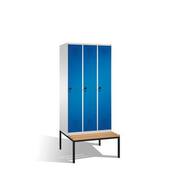 Garderobenschrank, Spindschrank, Umkleide, Sitzbank, 4 Abteile je 400 mm, Türfarbe lichtgrau, Korpusfarbe lichtgrau, 2.090 x 1.600 x 815 mm (HxBxT) Garderobenschrank, Spindschrank, Umkleide, Sitzbank, 4 Abteile je 400 mm, Türfarbe lichtgrau, Korpusfarbe lichtgrau, 2.090 x 1.600 x 815 mm (HxBxT)