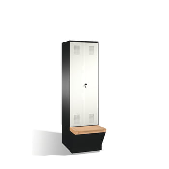 Garderobenschrank, Umkleide, Sitzbank mit Staufach, Doppeltüren, 2 Abteile je 400 mm, Farbe lichtgrau, Türen lichtgrau, 2.090 x 800 x 815 mm (HxBxT) Garderobenschrank, Umkleide, Sitzbank mit Staufach, Doppeltüren, 2 Abteile je 400 mm, Farbe lichtgrau, Türen lichtgrau, 2.090 x 800 x 815 mm (HxBxT)