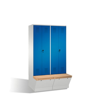 Garderobenschrank, Umkleide, Sitzbank m. Staufach, Doppeltüren, 4 Abteile je 400 mm, Farbe lichtgrau, Türen resedagrün, 2.090 x 1.600 x 815 mm (HxBxT) Produktbild 0 Garderobenschrank, Umkleide, Sitzbank m. Staufach, Doppeltüren, 4 Abteile je 400 mm, Farbe lichtgrau, Türen resedagrün, 2.090 x 1.600 x 815 mm (HxBxT) online kaufen - Verwendung 0