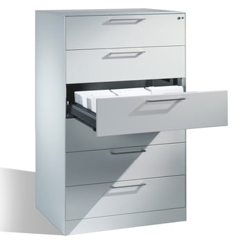 Hängeregistratur, Hängeregisterschrank, Aktenschrank, Büroschrank, DIN A5, 3 Auszüge, 6-bahnig, Farbe lichtgrau, 1.298 x 800 x 600 mm (HxBxT) Hängeregistratur, Hängeregisterschrank, Aktenschrank, Büroschrank, DIN A5, 3 Auszüge, 6-bahnig, Farbe lichtgrau, 1.298 x 800 x 600 mm (HxBxT)