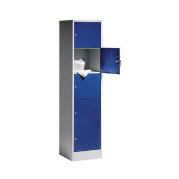 Schließfachschrank, Wertfachschrank, Spindschrank, 5 Fächer (5 x 1), Korpus lichtgrau, Türfarbe enzianblau, 1.950 x 460 x 480 mm (HxBxT) Schließfachschrank, Wertfachschrank, Spindschrank, 5 Fächer (5 x 1), Korpus lichtgrau, Türfarbe enzianblau, 1.950 x 460 x 480 mm (HxBxT)