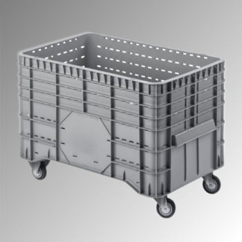 PE Palettenbox - fahrbar - 300 l - 700 x 1.020 x 640 mm (HxBxT) - Wände durchbrochen - grau PE Palettenbox - fahrbar - 300 l - 700 x 1.020 x 640 mm (HxBxT) - Wände durchbrochen - grau