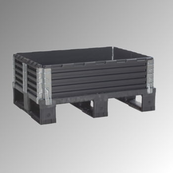 Palettenaufsatzrahmen für Halbpalette (800 x 600 mm) - faltbar - 6 Scharniere - Nutzhöhe 200 mm - schwarz Palettenaufsatzrahmen für Halbpalette (800 x 600 mm) - faltbar - 6 Scharniere - Nutzhöhe 200 mm - schwarz