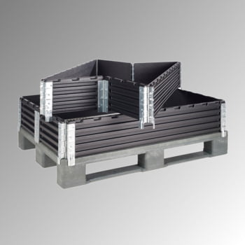 Palettenaufsatzrahmen für Europalette (800 x 1.200 mm) - faltbar - 6 Scharniere - Nutzhöhe 200 mm - schwarz Palettenaufsatzrahmen für Europalette (800 x 1.200 mm) - faltbar - 6 Scharniere - Nutzhöhe 200 mm - schwarz