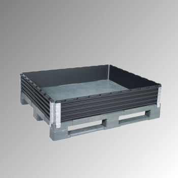 Palettenaufsatzrahmen für Industriepalette (1.000 x 1.200 mm) - faltbar - 4 Scharniere - Nutzhöhe 200 mm - schwarz Palettenaufsatzrahmen für Industriepalette (1.000 x 1.200 mm) - faltbar - 4 Scharniere - Nutzhöhe 200 mm - schwarz