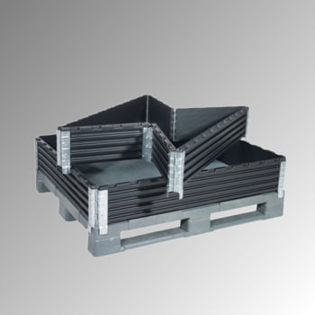 Palettenaufsatzrahmen für Industriepalette (1.000 x 1.200 mm) - faltbar - 6 Scharniere - Nutzhöhe 200 mm - schwarz Palettenaufsatzrahmen für Industriepalette (1.000 x 1.200 mm) - faltbar - 6 Scharniere - Nutzhöhe 200 mm - schwarz