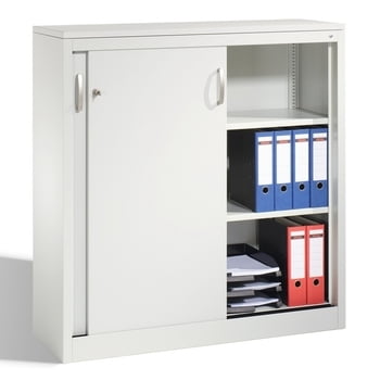 Stahl Schiebetürenschrank, Aktenschrank, Büroschrank, 2 Fachböden, Korpusfarbe lichtgrau, Frontfarbe lichtgrau, 1.200 x 1.200 x 400 mm (HxBxT) Stahl Schiebetürenschrank, Aktenschrank, Büroschrank, 2 Fachböden, Korpusfarbe lichtgrau, Frontfarbe lichtgrau, 1.200 x 1.200 x 400 mm (HxBxT)