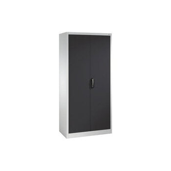Büroschrank, Aktenschrank aus Stahl, abschließbar, 4 Fachböden, Korpusfarbe lichtgrau, Türfarbe schwarzgrau, 1.950 x 930 x 500 mm (HxBxT) Büroschrank, Aktenschrank aus Stahl, abschließbar, 4 Fachböden, Korpusfarbe lichtgrau, Türfarbe schwarzgrau, 1.950 x 930 x 500 mm (HxBxT)