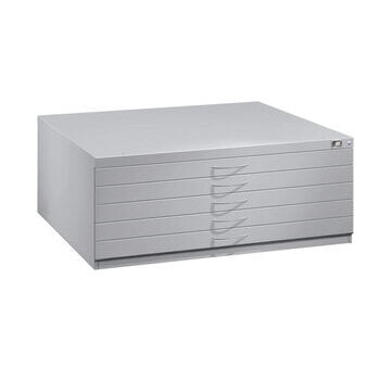Zeichenschrank, Planschrank, Architektenschrank, Flachablageschrank, DIN A0, 5 Schubladen, Farbe lichtgrau, 420 x 1.350 x 960 mm (HxBxT) Zeichenschrank, Planschrank, Architektenschrank, Flachablageschrank, DIN A0, 5 Schubladen, Farbe lichtgrau, 420 x 1.350 x 960 mm (HxBxT)