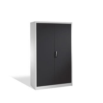 Büroschrank, Aktenschrank aus Stahl, abschließbar, 4 Fachböden, Korpusfarbe lichtgrau, Türfarbe schwarzgrau, 1.950 x 1.200 x 500 mm (HxBxT) Büroschrank, Aktenschrank aus Stahl, abschließbar, 4 Fachböden, Korpusfarbe lichtgrau, Türfarbe schwarzgrau, 1.950 x 1.200 x 500 mm (HxBxT)