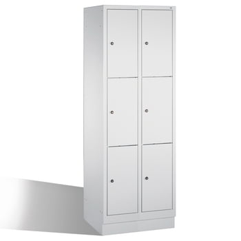 Spindschrank, Schließfächer, Wertsachenschrank mit Sockel, 6 Fächer (3 x 2) je 400 mm, Farbe lichtgrau, 1.800 x 810 x 500 mm (HxBxT) Spindschrank, Schließfächer, Wertsachenschrank mit Sockel, 6 Fächer (3 x 2) je 400 mm, Farbe lichtgrau, 1.800 x 810 x 500 mm (HxBxT)