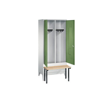 Doppel-Spindschrank mit Doppeltür, Umkleide, Garderobe, vorgebaute Sitzbank, 2 Abteile a 400 mm, Türfarbe resedagrün, 1.850 x 810 x 815 mm (HxBxT) Produktbild 0 Doppel-Spindschrank mit Doppeltür, Umkleide, Garderobe, vorgebaute Sitzbank, 2 Abteile a 400 mm, Türfarbe resedagrün, 1.850 x 810 x 815 mm (HxBxT) online kaufen - Verwendung 0