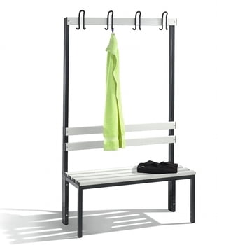 C+P Sitzbank für Umkleide und Garderobe, mit Rückenlehne und 4 Doppelhaken, Gestellfarbe lichtgrau, Kunststoffleisten, 1.650 x 1.000 x 403 mm (HxBxT) C+P Sitzbank für Umkleide und Garderobe, mit Rückenlehne und 4 Doppelhaken, Gestellfarbe lichtgrau, Kunststoffleisten, 1.650 x 1.000 x 403 mm (HxBxT)