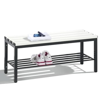 C+P Sitzbank für Umkleide und Garderobe in Verein oder Schule, mit Schuhrost, Gestellfarbe lichtgrau, Kunststoffleisten, 420 x 1.000 x 353 mm (HxBxT) C+P Sitzbank für Umkleide und Garderobe in Verein oder Schule, mit Schuhrost, Gestellfarbe lichtgrau, Kunststoffleisten, 420 x 1.000 x 353 mm (HxBxT)
