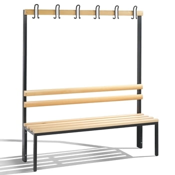 C+P Sitzbank für Umkleide und Garderobe, mit Rückenlehne und 6 Doppelhaken, Gestellfarbe lichtgrau, Hartholzleisten, 1.650 x 1.500 x 403 mm (HxBxT) C+P Sitzbank für Umkleide und Garderobe, mit Rückenlehne und 6 Doppelhaken, Gestellfarbe lichtgrau, Hartholzleisten, 1.650 x 1.500 x 403 mm (HxBxT)