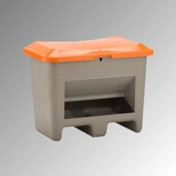 GFK - Streugutbehälter für Streusalz, Futtermittel mit Öffnung und Einfahrtaschen - 200 l Volumen - 690x890x600 mm (HxBxT) - grau GFK - Streugutbehälter für Streusalz, Futtermittel mit Öffnung und Einfahrtaschen - 200 l Volumen - 690x890x600 mm (HxBxT) - grau