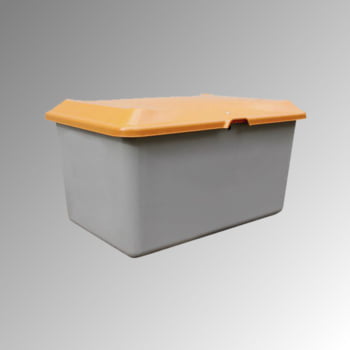 Streugutbehälter für Streusalz, Winterstreumittel, Futtermittel, 400 l Volumen, 670 x 1.210 x 820 mm (HxBxT), GFK, grau/orange Streugutbehälter für Streusalz, Winterstreumittel, Futtermittel, 400 l Volumen, 670 x 1.210 x 820 mm (HxBxT), GFK, grau/orange