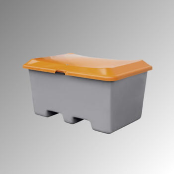Streugutbehälter für Streusalz, Futtermittel, mit Staplersockel (Einfahrtaschen), 400 l Volumen, 680 x 1.210 x 820 mm (HxBxT), grau/orange, aus GFK Streugutbehälter für Streusalz, Futtermittel, mit Staplersockel (Einfahrtaschen), 400 l Volumen, 680 x 1.210 x 820 mm (HxBxT), grau/orange, aus GFK