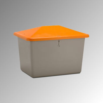 Streugutbehälter für Streusalz, Winterstreumittel, Futtermittel, 700 l Volumen, 960 x 1.340 x 990 mm (HxBxT), GFK, grau/orange Streugutbehälter für Streusalz, Winterstreumittel, Futtermittel, 700 l Volumen, 960 x 1.340 x 990 mm (HxBxT), GFK, grau/orange