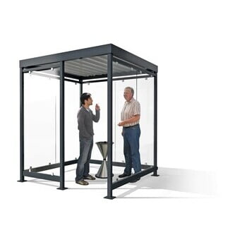 Raucherunterstand, Fahrgastunterstand, Bushaltestelle, Flachdach, für 4-5 Personen, anthrazitgrau, ESG, 2.510 x 2.165 x 2.165 mm (HxBxT), Typengeprüft Raucherunterstand, Fahrgastunterstand, Bushaltestelle, Flachdach, für 4-5 Personen, anthrazitgrau, ESG, 2.510 x 2.165 x 2.165 mm (HxBxT), Typengeprüft