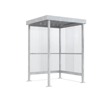 Raucherunterstand, Fahrradunterstand, Raucherecke, Flachdach, für 2-3 Personen, feuerverzinkt, Stahl/PVC, 2.360 x 1.720 x 1.580 mm (HxBxT), Bausatz Raucherunterstand, Fahrradunterstand, Raucherecke, Flachdach, für 2-3 Personen, feuerverzinkt, Stahl/PVC, 2.360 x 1.720 x 1.580 mm (HxBxT), Bausatz