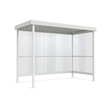Raucherunterstand, Fahrradunterstand, Raucherecke, Flachdach, für 4-5 Personen, grauweiß, Stahl/PVC, 2.360 x 2.960 x 1.580 mm (HxBxT), Bausatz Raucherunterstand, Fahrradunterstand, Raucherecke, Flachdach, für 4-5 Personen, grauweiß, Stahl/PVC, 2.360 x 2.960 x 1.580 mm (HxBxT), Bausatz