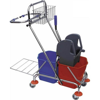Reinigungswagen, Putzwagen, Doppelfahreimer, Clean Trolley, 2 x 17 l Volumen mit Schubstage und 4 Lenkrollen, Müllsackhalter, Mopp-Presse, Ablagekorb Reinigungswagen, Putzwagen, Doppelfahreimer, Clean Trolley, 2 x 17 l Volumen mit Schubstage und 4 Lenkrollen, Müllsackhalter, Mopp-Presse, Ablagekorb