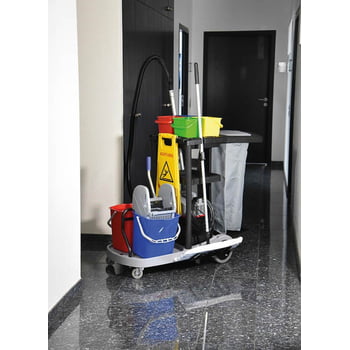 Servicewagen, Reinigungswagen, voll ausgestattet, Zimmerservice, Raumpflege, 400 mm Wischmopp, Mopp-Presse, Müllsackhalter, Doppeleimer, Putzeimer Servicewagen, Reinigungswagen, voll ausgestattet, Zimmerservice, Raumpflege, 400 mm Wischmopp, Mopp-Presse, Müllsackhalter, Doppeleimer, Putzeimer