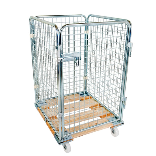 Die Abbildung zeigt den Drahtgitterwagen mit Naturholzboden