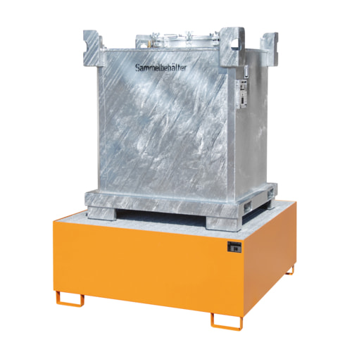 Anwendungsbeispiel der Auffangwanne (hier in Gelborange).