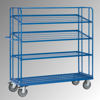 Fetra - Etagenwagen m. Schrägböden - Tragkraft 500 kg - 1.800 x 1.830 x 620 mm (HxBxT) - 4 Drahtgitter-Böden Fetra - Etagenwagen m. Schrägböden - Tragkraft 500 kg - 1.800 x 1.830 x 620 mm (HxBxT) - 4 Drahtgitter-Böden