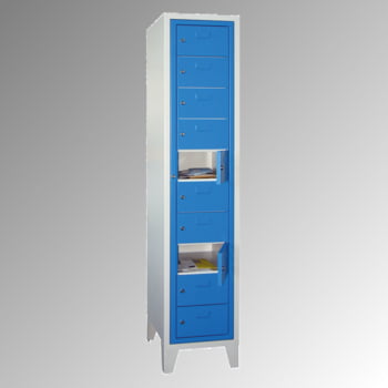 Schließfachschrank - 10 Fächer a 315 mm - 1.850x400x500 mm (HxBxT) - Füße - Zylinderschloss - lichtgrau/feuerrot Schließfachschrank - 10 Fächer a 315 mm - 1.850x400x500 mm (HxBxT) - Füße - Zylinderschloss - lichtgrau/feuerrot
