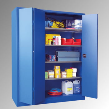 Falttürenschrank - 1.950x1.500x600 mm (HxBxT) - 4 Einlegeböden, pulverbeschichtet - Zylinderschloss - lichtgrau/feuerrot Falttürenschrank - 1.950x1.500x600 mm (HxBxT) - 4 Einlegeböden, pulverbeschichtet - Zylinderschloss - lichtgrau/feuerrot