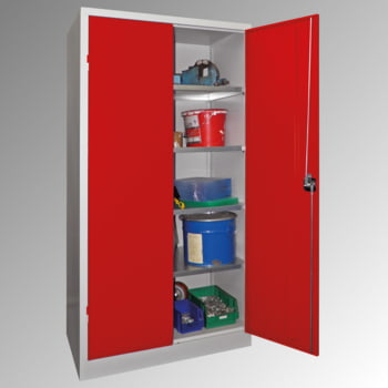 Flügeltürenschrank - Vollblechtüren - 1.950x1.000x500 mm (HxBxT) - 4 Einlegeböden verzinkt - Zylinderschloss - enzianblau Flügeltürenschrank - Vollblechtüren - 1.950x1.000x500 mm (HxBxT) - 4 Einlegeböden verzinkt - Zylinderschloss - enzianblau
