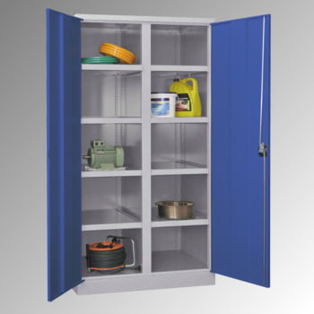 Schwerlastschrank - Vollblechtüren - Trennwand - 8 Böden - 1.950x1.040x630 mm (HxBxT) - enzianblau Schwerlastschrank - Vollblechtüren - Trennwand - 8 Böden - 1.950x1.040x630 mm (HxBxT) - enzianblau