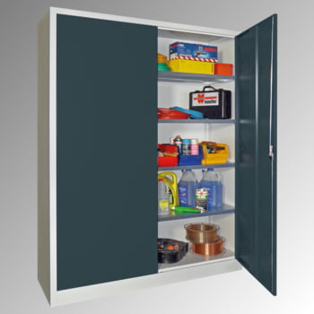 Flügeltürenschrank - Vollblechtüren - 1.950x1.500x600 mm (HxBxT) - 4 Einlegeböden verzinkt - Zylinderschloss - himmelblau Produktbild 0 Flügeltürenschrank - Vollblechtüren - 1.950x1.500x600 mm (HxBxT) - 4 Einlegeböden verzinkt - Zylinderschloss - himmelblau online kaufen - Verwendung 0