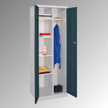 Kleiderschrank mit Sockel - Spind - 1 Abteil mit Trennwand - 1.800x600x500 mm (HxBxT) - Zylinderschloss - lichtgrau Kleiderschrank mit Sockel - Spind - 1 Abteil mit Trennwand - 1.800x600x500 mm (HxBxT) - Zylinderschloss - lichtgrau