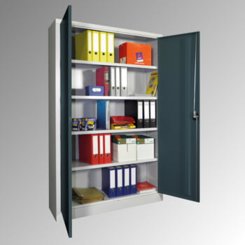 Aktenschrank - Vollblechtüren - 1.950x1.200x400 mm (HxBxT) - 4 Einlegeböden verzinkt - Zylinderschloss - lichtgrau Aktenschrank - Vollblechtüren - 1.950x1.200x400 mm (HxBxT) - 4 Einlegeböden verzinkt - Zylinderschloss - lichtgrau