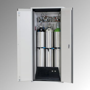 Druckgasflaschenschrank, Gasflaschenschrank, für 3 x 50 l Gasflaschen, Schutzgas, Feuerwiderstand G90, 2.050 x 898 x 615 mm, lichtgrau Druckgasflaschenschrank, Gasflaschenschrank, für 3 x 50 l Gasflaschen, Schutzgas, Feuerwiderstand G90, 2.050 x 898 x 615 mm, lichtgrau