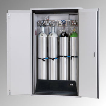 Druckgasflaschenschrank, Gasflaschenschrank, für 4 x 50 l Gasflaschen, Schutzgas, Feuerwiderstand G90, 2.050 x 1.200 x 615 mm, lichtgrau Druckgasflaschenschrank, Gasflaschenschrank, für 4 x 50 l Gasflaschen, Schutzgas, Feuerwiderstand G90, 2.050 x 1.200 x 615 mm, lichtgrau