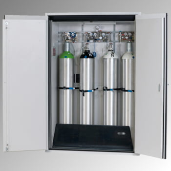 Druckgasflaschenschrank, Gasflaschenschrank, für 4 x 50 l Gasflaschen, Schutzgas, Feuerwiderstand G90, 2.050 x 1.398 x 615 mm, lichtgrau Druckgasflaschenschrank, Gasflaschenschrank, für 4 x 50 l Gasflaschen, Schutzgas, Feuerwiderstand G90, 2.050 x 1.398 x 615 mm, lichtgrau