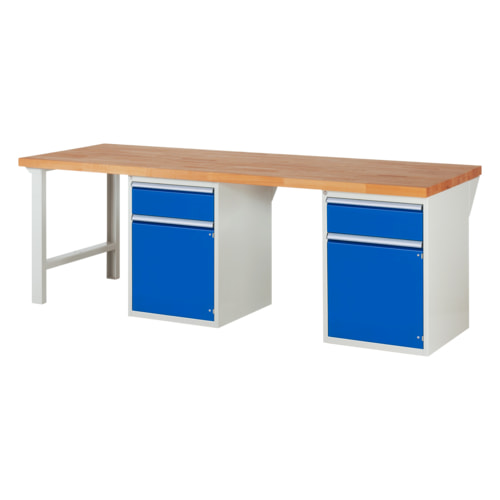 Werkbank mit 2 Schränke, 2 Schubladen, Teilauszug, 890 x 2.500 x 900 mm (HxBxT)