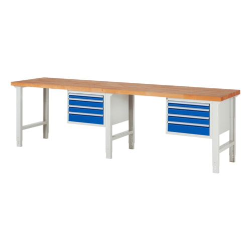 Werkbank mit Schubladen, Vollauszug, höhenverstellbar 790-1.140 mm, 3.000 x 700 mm (BxT)