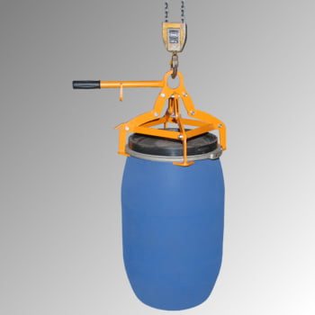 Fassgreifer - Traglast 350 kg - für stehende 120-l Kunststoff-Fässer - gelborange Fassgreifer - Traglast 350 kg - für stehende 120-l Kunststoff-Fässer - gelborange