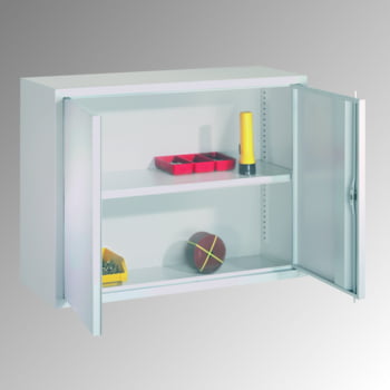 Stahl-Hängeschrank - 2 Vollblechtüren - 600x800x300 mm (HxBxT) - lichtgrau/feuerrot Stahl-Hängeschrank - 2 Vollblechtüren - 600x800x300 mm (HxBxT) - lichtgrau/feuerrot