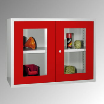 Stahl-Hängeschrank - 2 Sichtfenstertüren - 600x800x300 mm (HxBxT) - lichtgrau/himmelblau Stahl-Hängeschrank - 2 Sichtfenstertüren - 600x800x300 mm (HxBxT) - lichtgrau/himmelblau