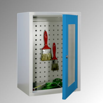 Stahl-Hängeschrank - 1 Sichtfenstertür - Rückwand gelocht - 600x400x300 mm (HxBxT) - feuerrot Stahl-Hängeschrank - 1 Sichtfenstertür - Rückwand gelocht - 600x400x300 mm (HxBxT) - feuerrot