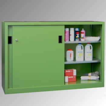 Schiebetürenschrank - Vollblechtüren - 1.000x1.500x500 mm (HxBxT) - 4 Böden, verzinkt - Zylinderschloss - lichtgrau/feuerrot Schiebetürenschrank - Vollblechtüren - 1.000x1.500x500 mm (HxBxT) - 4 Böden, verzinkt - Zylinderschloss - lichtgrau/feuerrot
